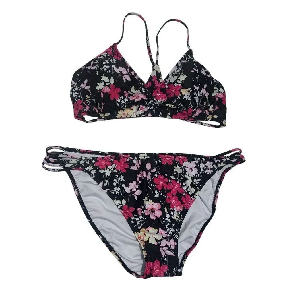 ZERACA Halter BikiniβSet XL Floral Racerback Strappy Low Rise Swimsuit